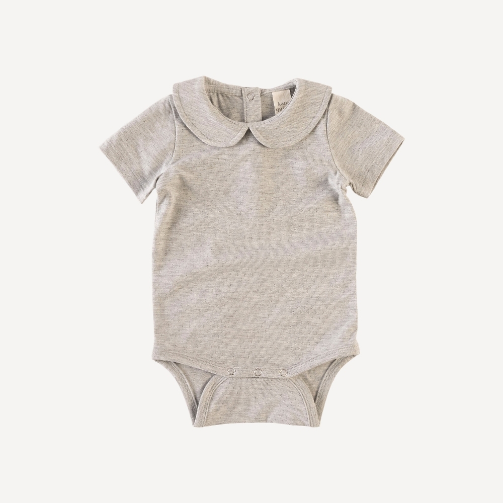 NWT 2T Kate Quinn Short Sleeve Peter Pan Bodysuit Light Heather Pointelle Bamboo